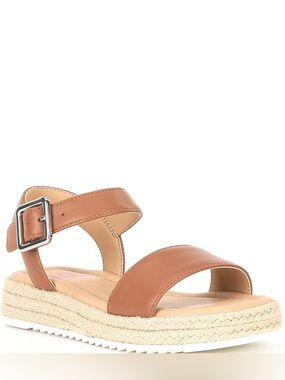 Girl’s Tan Leather Buckle Strap Wedge Sandals, Size 2 Little Girl